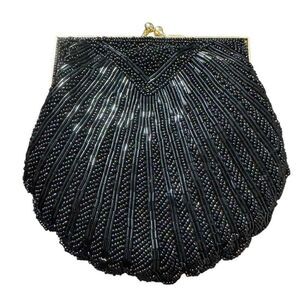 Carla Marchi Black Beaded Clamshell Clutch Handbag Evening Bag Vintage